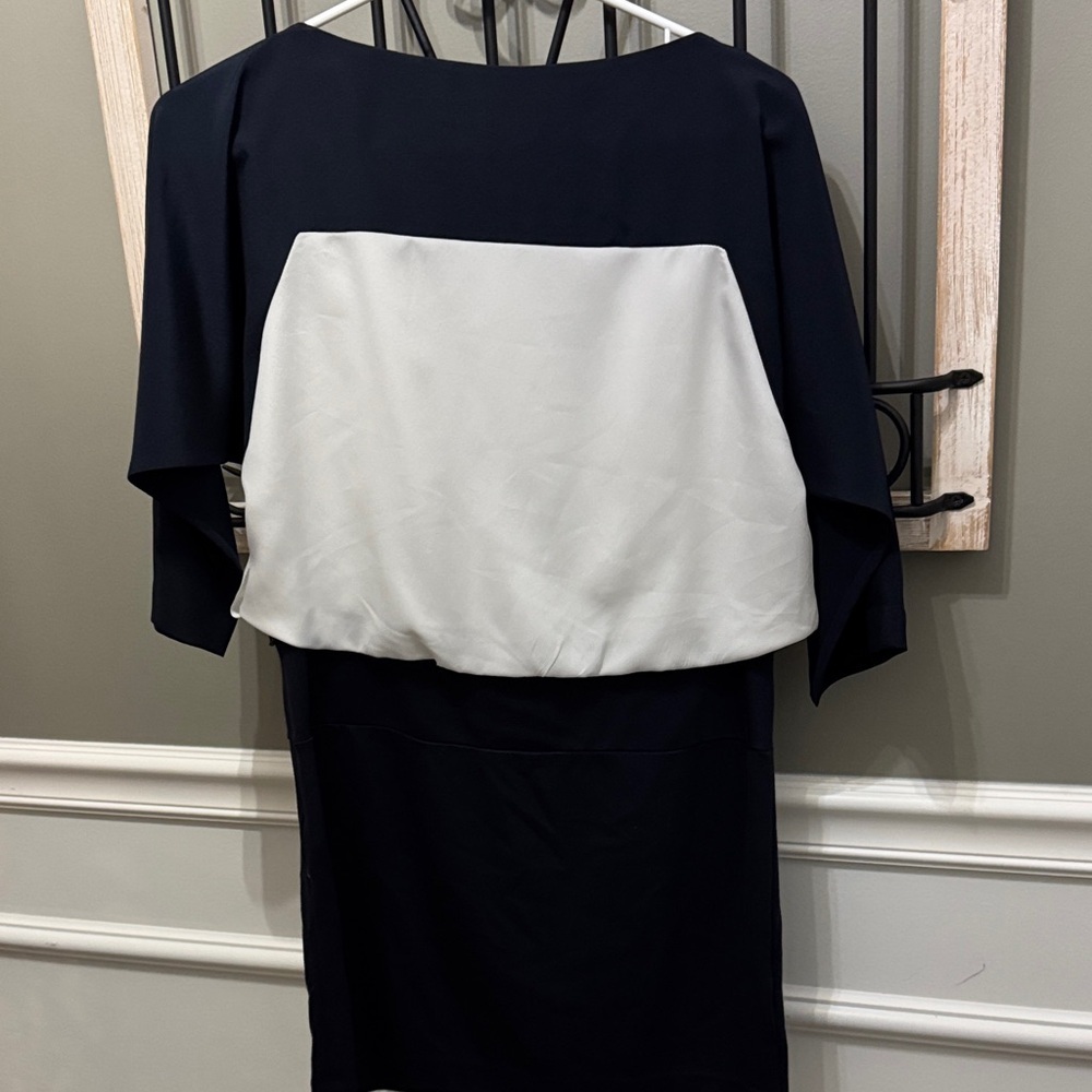 LOFT Ann Taylor Dark Blue and Cream Long Sleeve mini Dress 0P - Picture 4 of 7